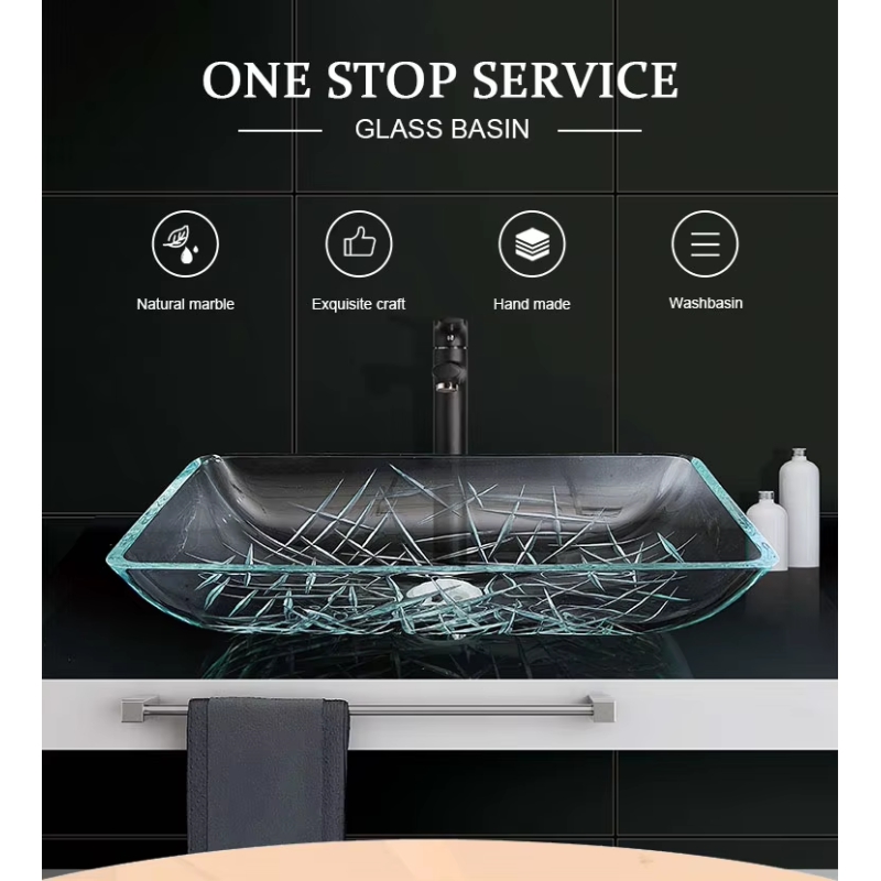 Modern Design Bathroom Arts Stripe Transparent Glass Wash Basin For Home Hotel